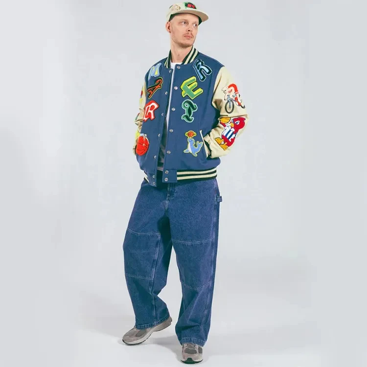 Varsity Jacket Fashion American Red Custom Logo Bulk Wholesale Blank Bomber Leather Sleeve Varsity Jackets