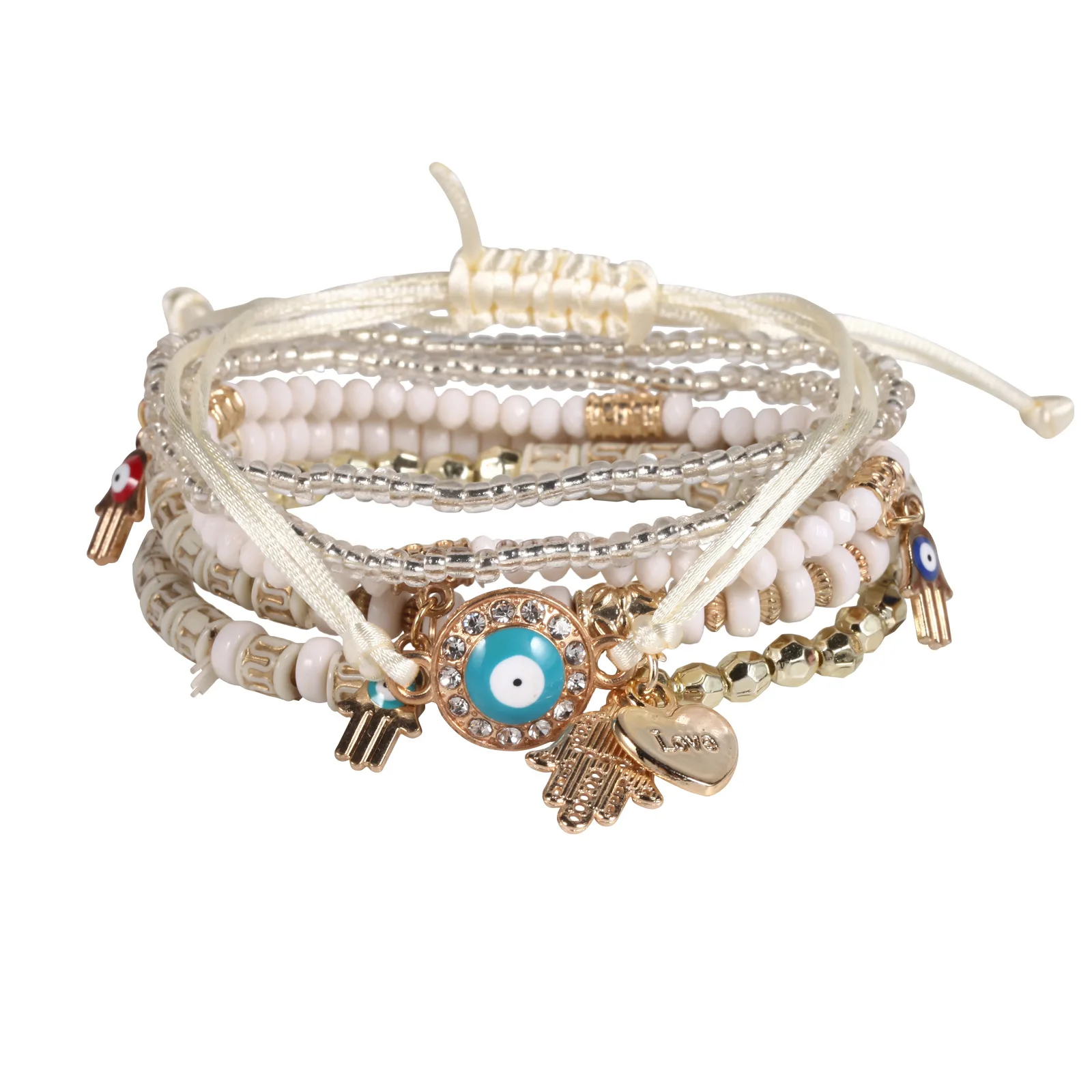 192053 6-piece girl Teen blue glass beaded butterfly bracelet set