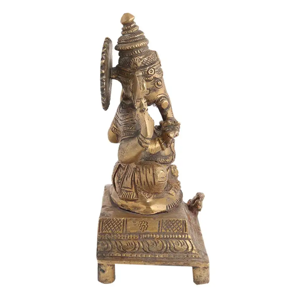 Handmade Indian Brass Gold Sitting Lord Ganesha Sculptures Figurine Statue Home Decor Gift Items Size: 17 x 9 cm SNS-769