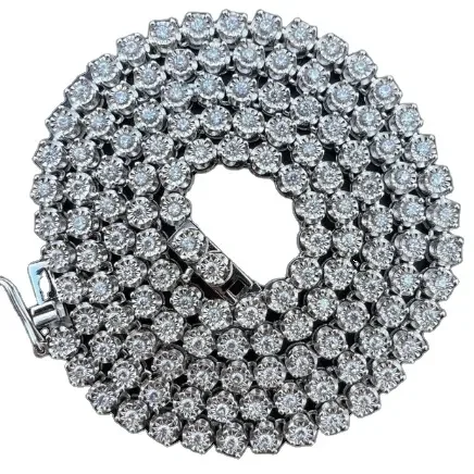 Luxury Full Size Vvs Moissanite Diamond Hip Hop Tennis Chain Pass Diamond Tester 4mm Moissanite Tennis Chain For Men And Women