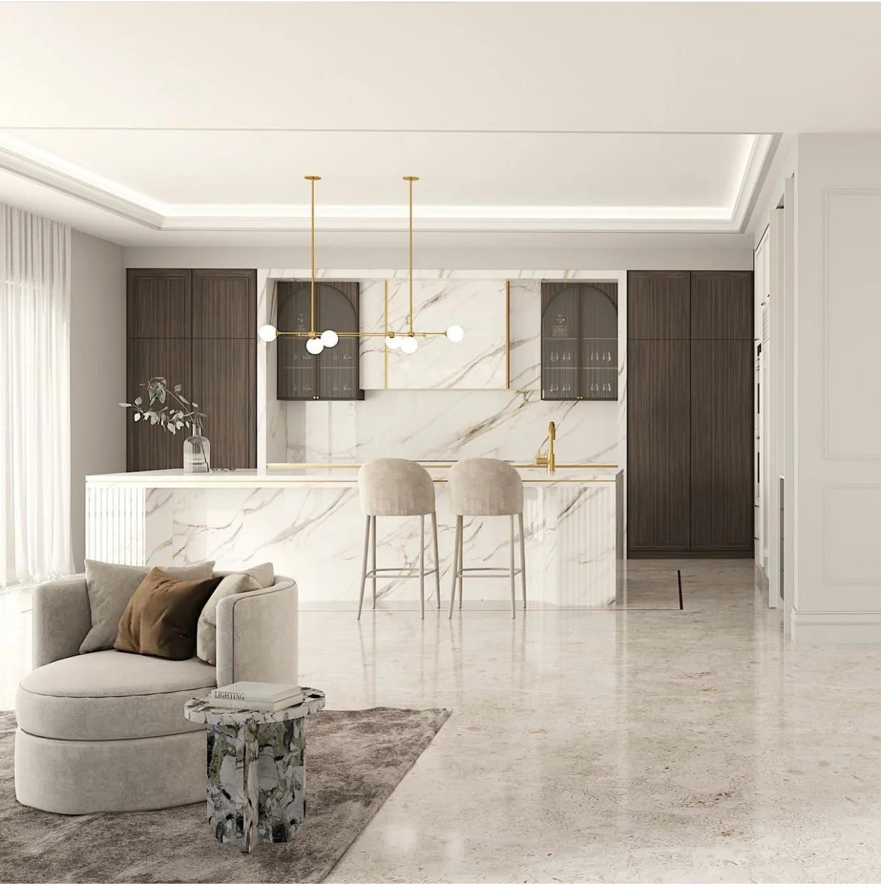 Italian design walnut veneer arched door kitchen cabinet with 2pac coating white color shaker door kitchen design