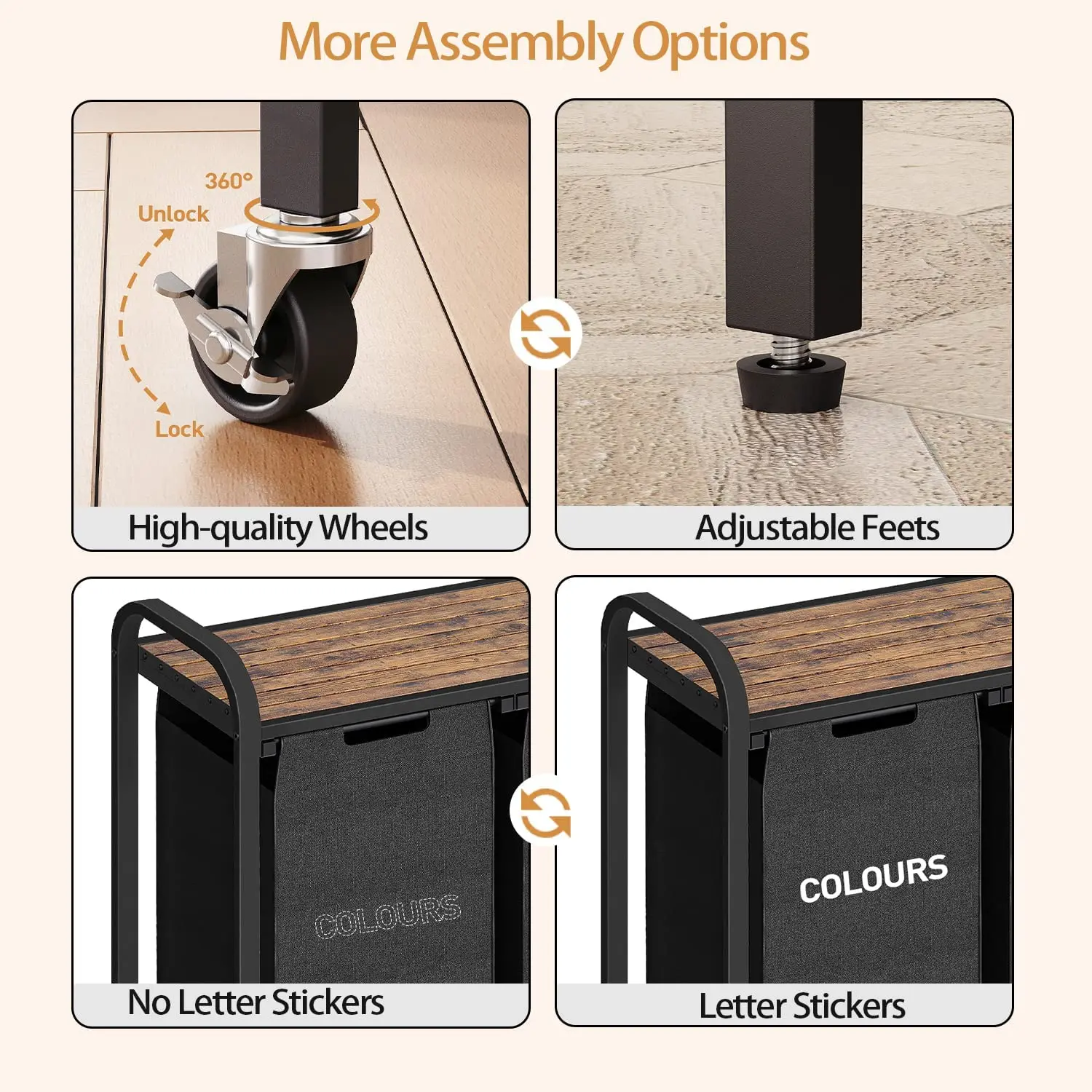 Removable Laundry Bags Storage Black Laundry Sorter Metal Laundry Basket with lid