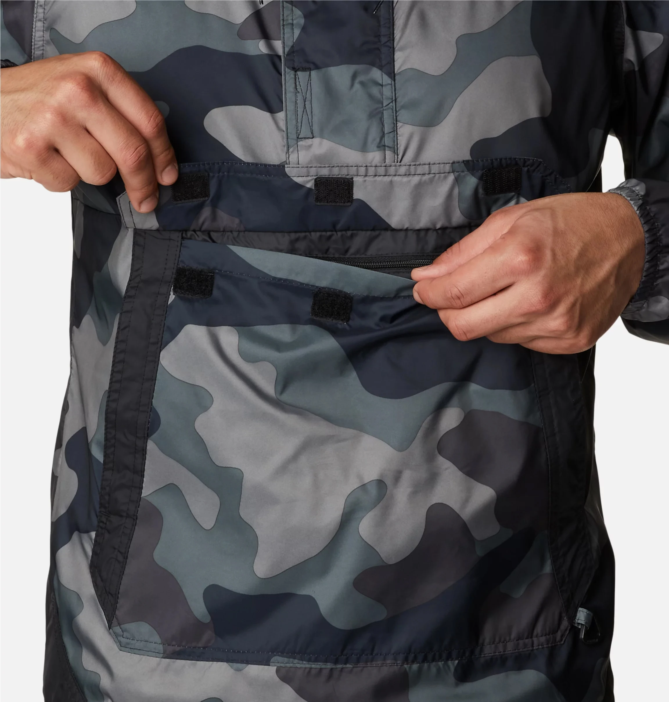 Stomach Pocket All Season Windbreaker Jacket Dark Camo Outdoor Clothing Breathable Quick Dry Pullover Anorak