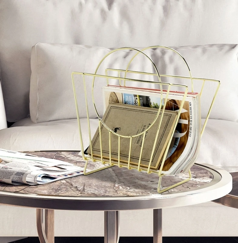 Hammered Design Metal Magazine Rack Space-Saving Bookshelf Storage Holders Golden finishing