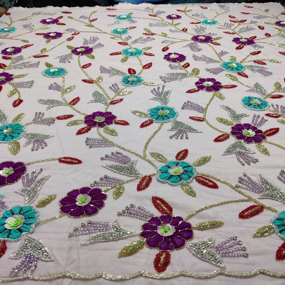 3D Hand Beaded Embroidered Net Fabric Luxury Beaded Fabric for garments