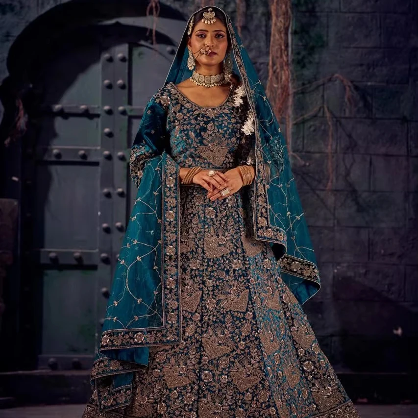Velvet Bridal Lehenga Choli with Full Heavy Jarkan Stones Ideal Wedding Outfit Latest Designer Bridal Fashion for Brides