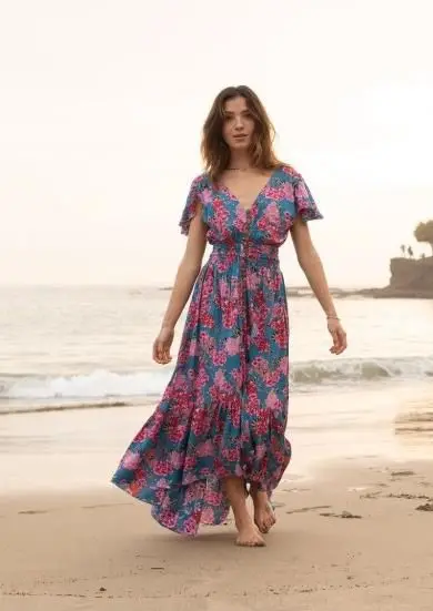 2023 New Arrivals Trending Boho Bohemian Solid Dyed Long Maxi Casual Sun Dresses Women Casual Summer Dress