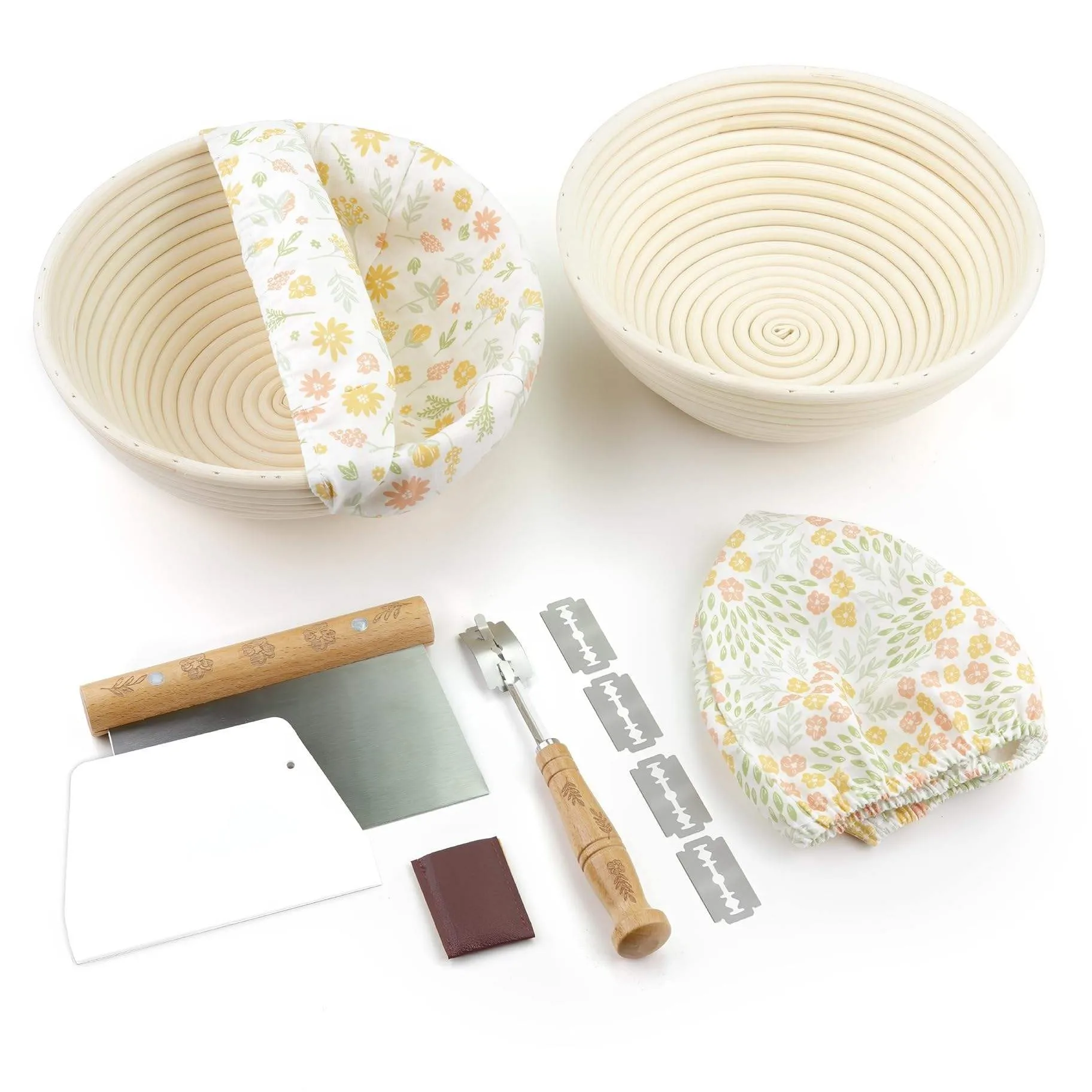 BPS184 Bakeware Set Baking Kit Benneton 5 Blades and Case Dough Bowls Rattan Sourdough Bread Proofing Set for Professional