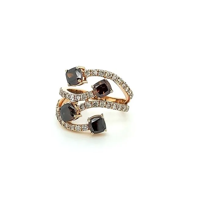 Luxurious Design Natural Diamond Champagne Dark Brown Solitaire Ring made in 18kt Yellow Gold for Girls Partywear Use