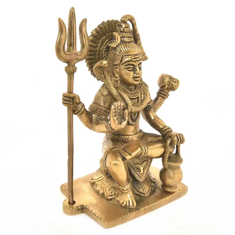 Handmade Indian Brass Golden Lord Shiva and Trishul Kamandal Dholak Sculptures Figurine Statue Home Decor Gift Items SMG-477