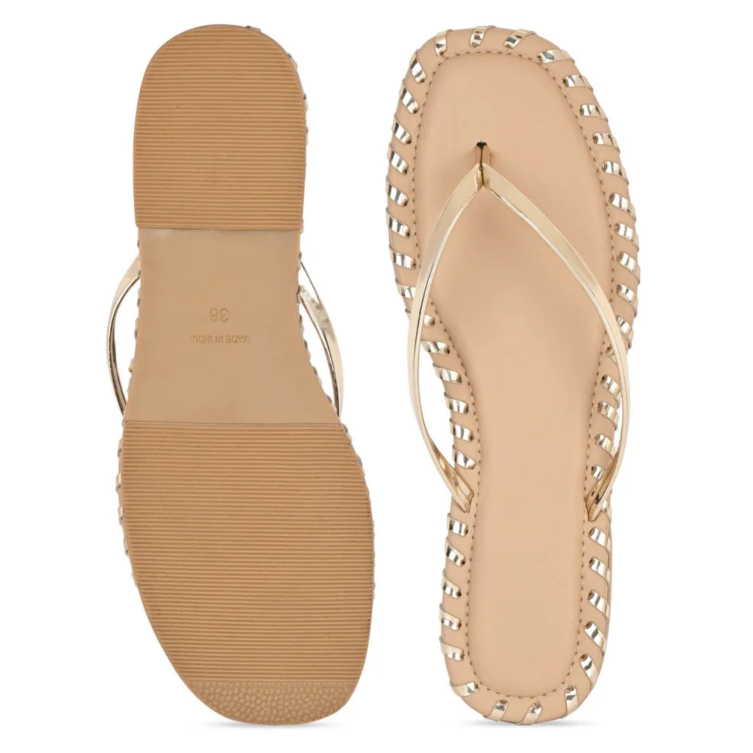 2024 hot sale women summer beach shoes women flat sandals with golden strap thong classic flat slippers for women summer fashion