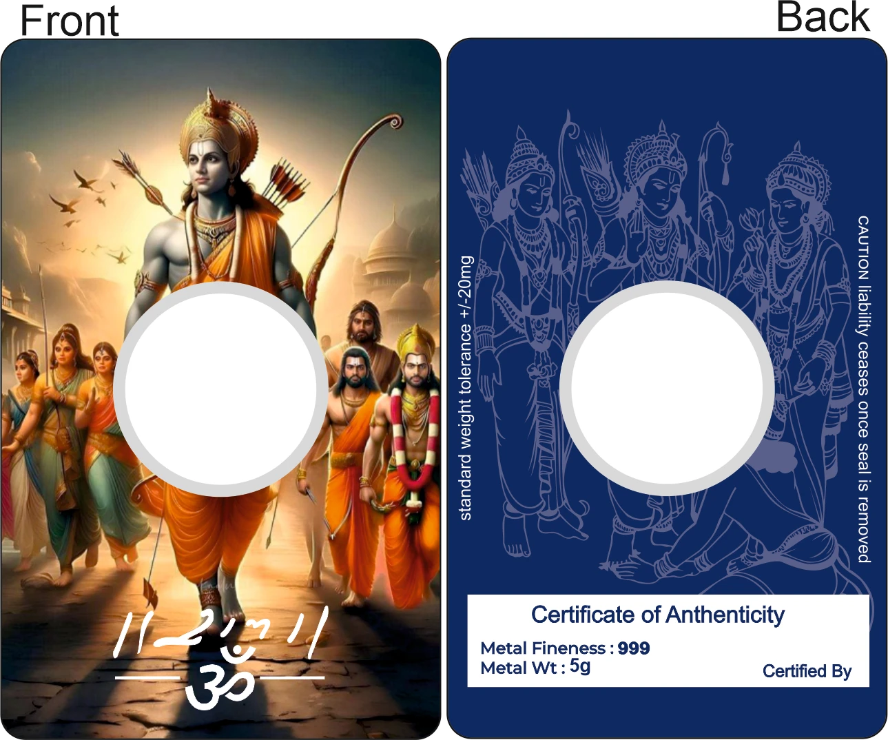 1250 GSM Blister Plastic Printed Packing card for Gold and Silver Coins 54x86mm High Gloss PC sheet Printing with multi colours