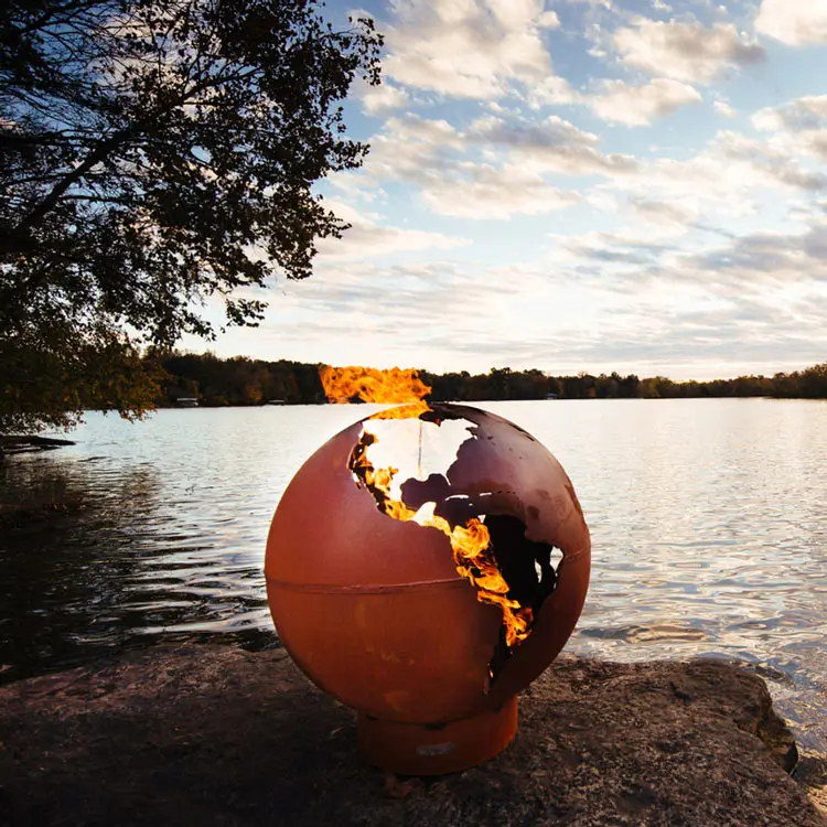 firepit brazier ball backyard patio round wood burning garden corten steel outdoor fire pit