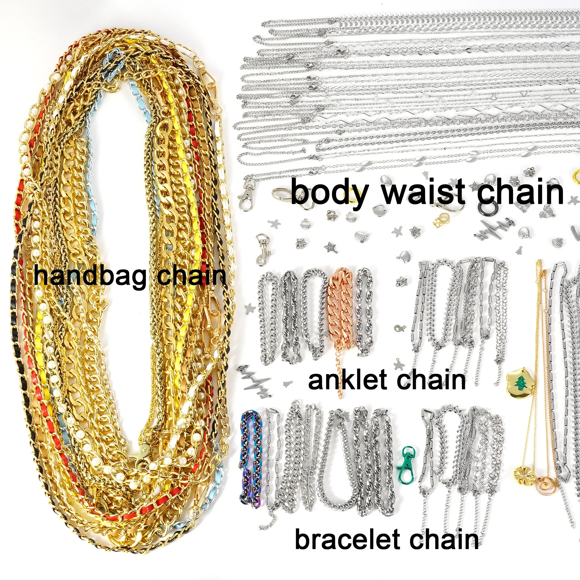 Custom handbag strap stainless steel 18k gold necklace chain men women body chain fashion bracelet jewelry chain