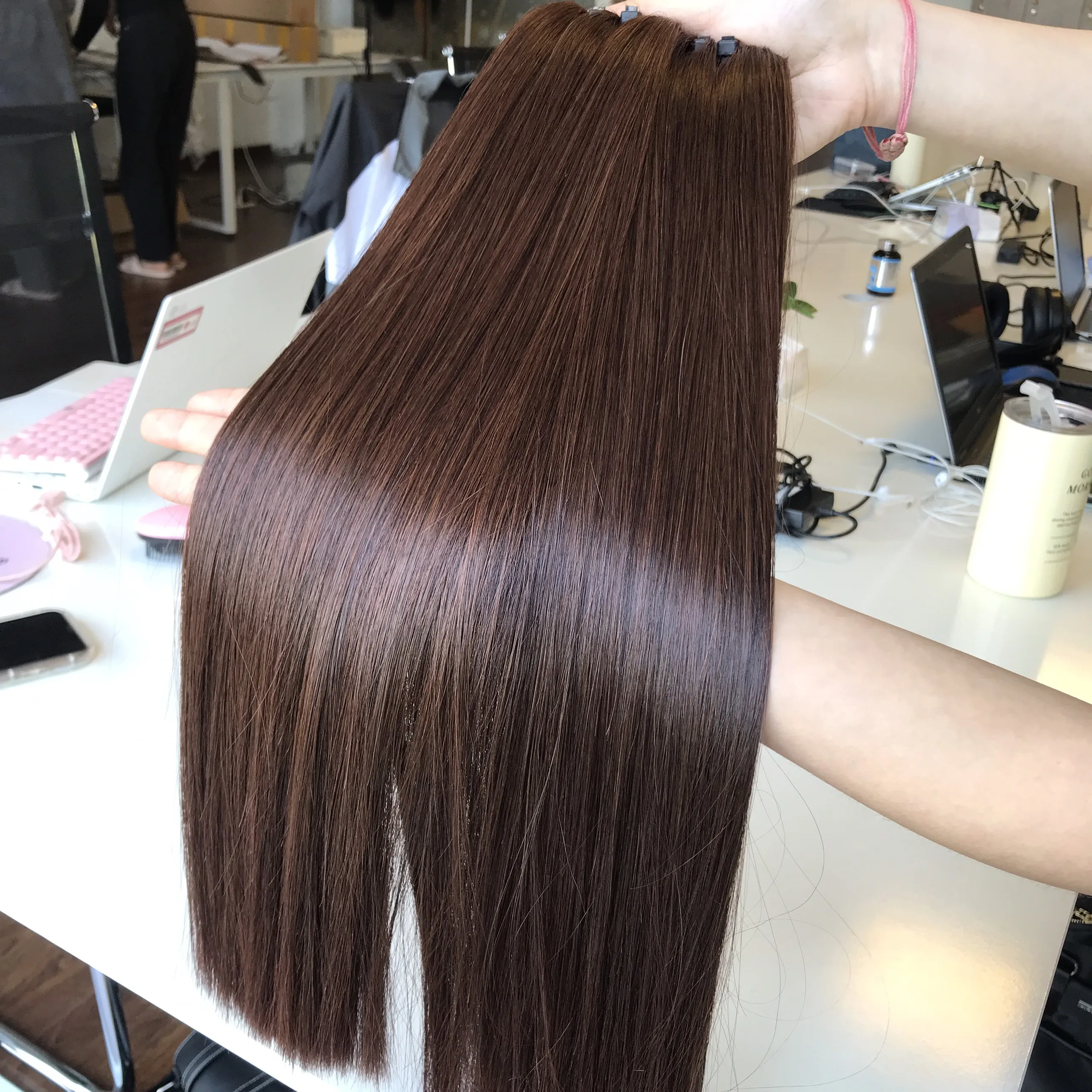 Нагрудный орех супер двойной вытянутый качественный 100% вьетнамские человеческие волосы высокого качества