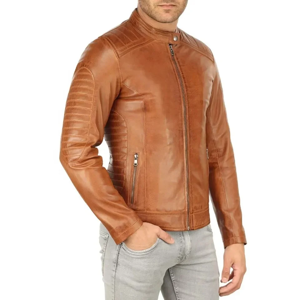 Comfortable Popular Design Flap pocket Printed Leather jackets for Men Best Price Mens Leather Jacket