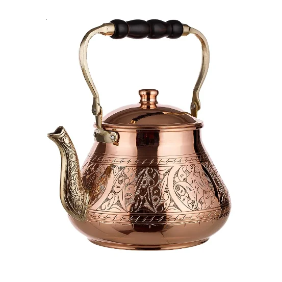Engraved Design Table Decorative Tea Kettle For Home Kitchen Tea Making Kettle Copper Metal Coffee and Tea Serving Utensils Pot