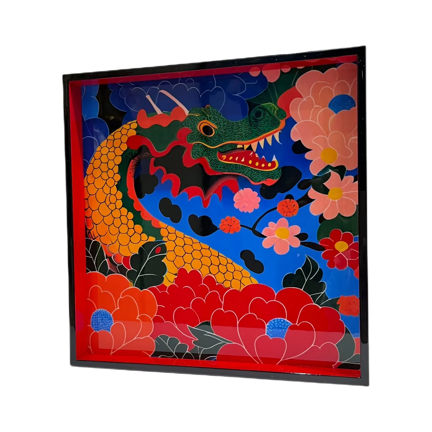 Lacquer Tray Colorful Modern Dragon Art  25.5x25.5cm Art Halinhthu Casa Custom Design And Size Wood Rectangular VietnHandicraft