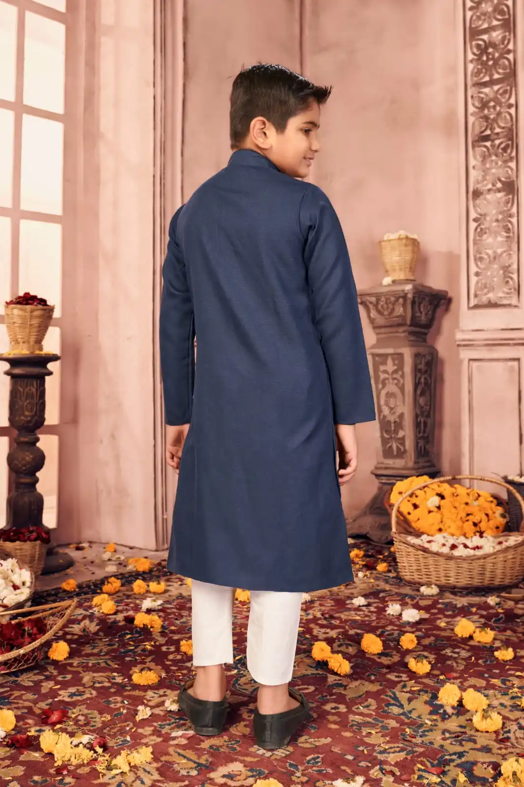 Kids Indian Wedding Wear Set with Cotton Jacket and Green Kurta Pajama