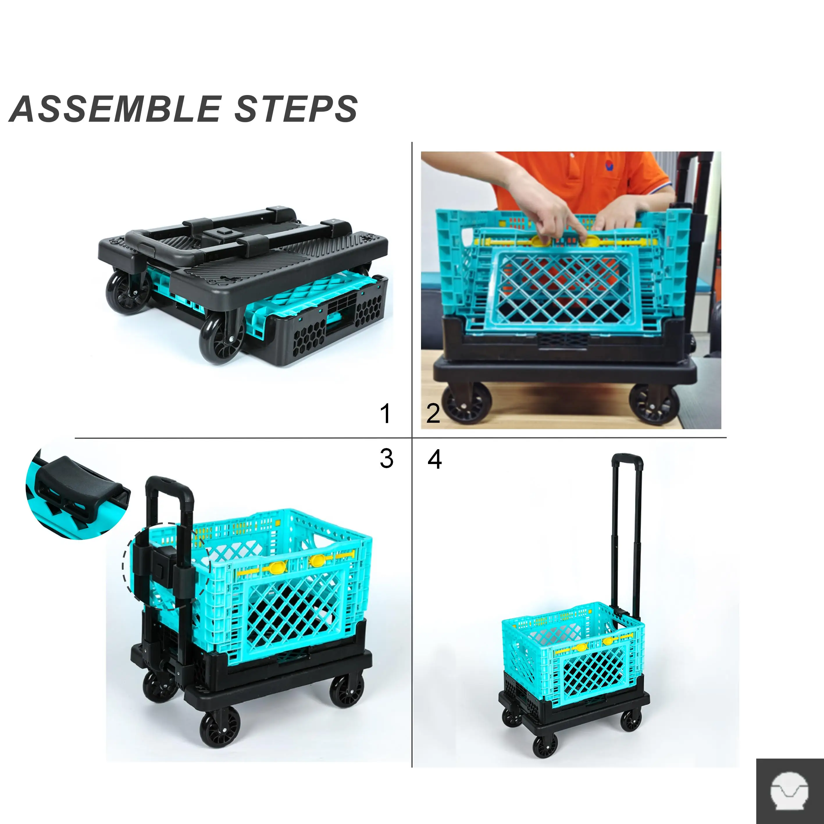 Customized Portable Hand Truck Strong Load Capacity  Shopping Cart Box Wheel Trolley Store Folding Cart