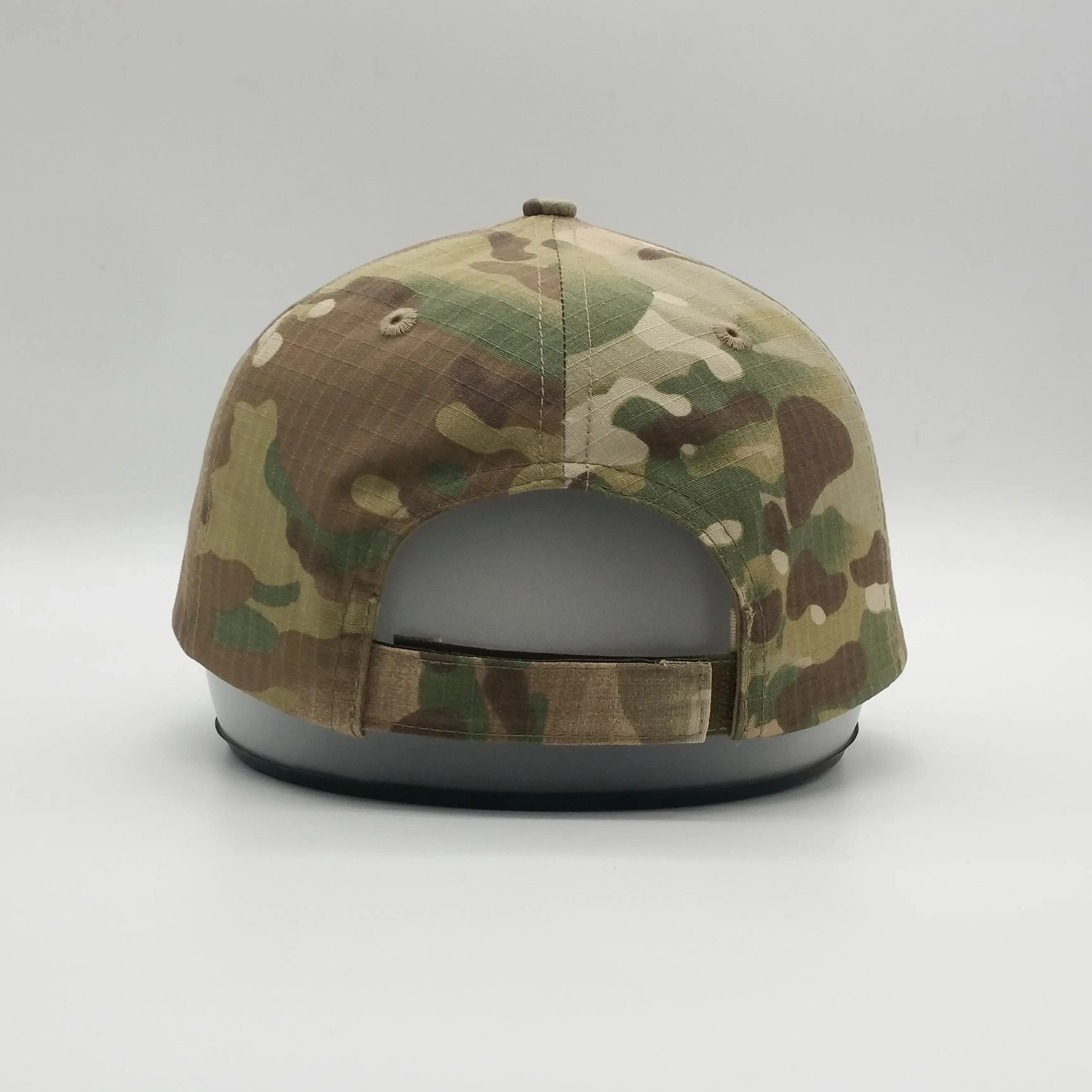 High Quality Wholesale Custom Cheap 6 Pane Structured Ripstop Tactical Camo Faux Leather Patch Magic Tape Closure Baseball Hat