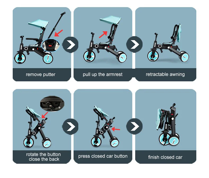 BEBELUX SL-168 Folding Adjustable Baby Tricycle Stroller Bike Baby Tricycle 360 Seat Rotation Baby Tricycle Bangladesh Putter
