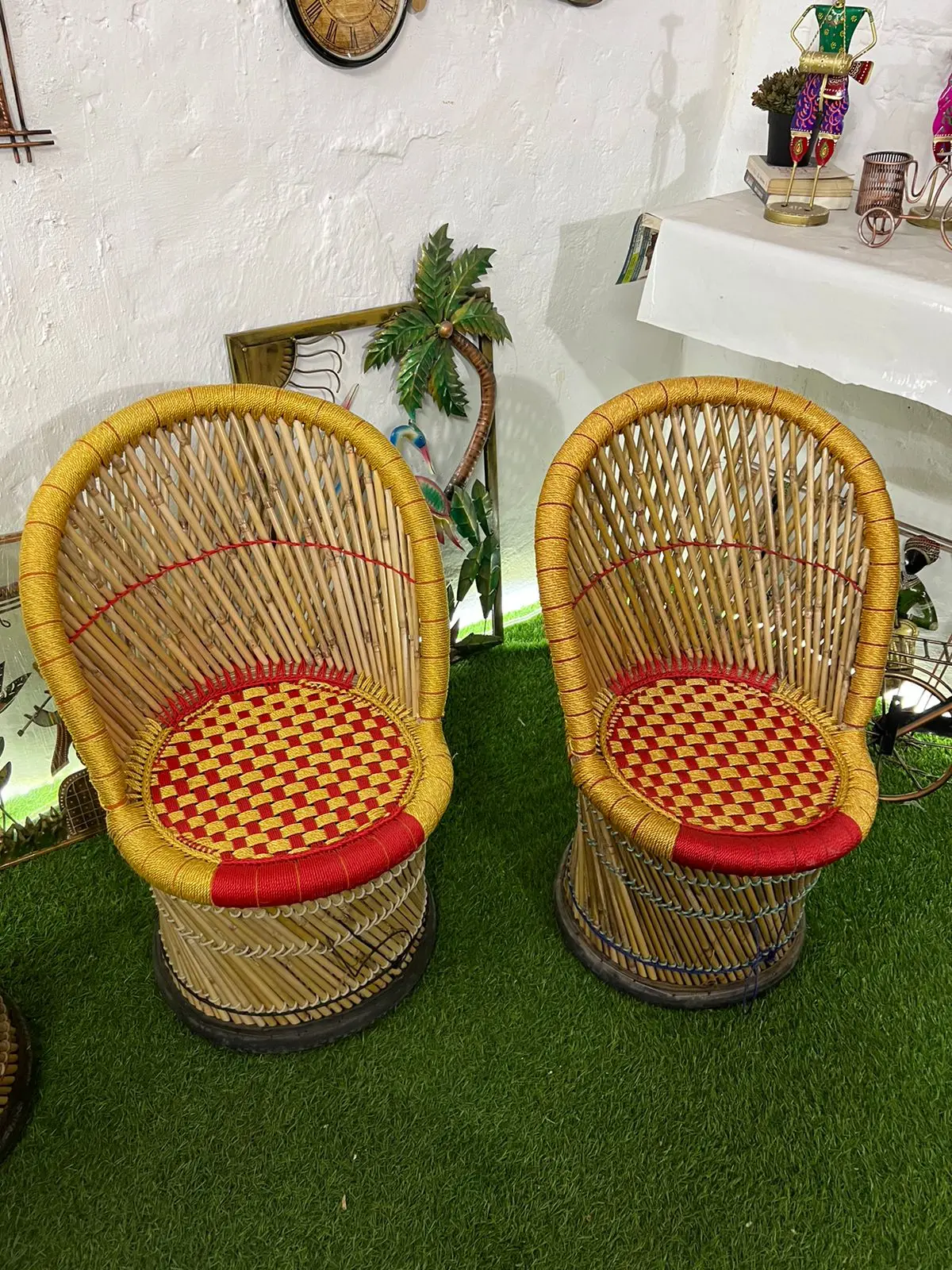 Handmade Multicolor Mudda /Bamboo Chairs best rate bar patio  Eco friendly bamboo chair ottoman garden chair for outdoor patio