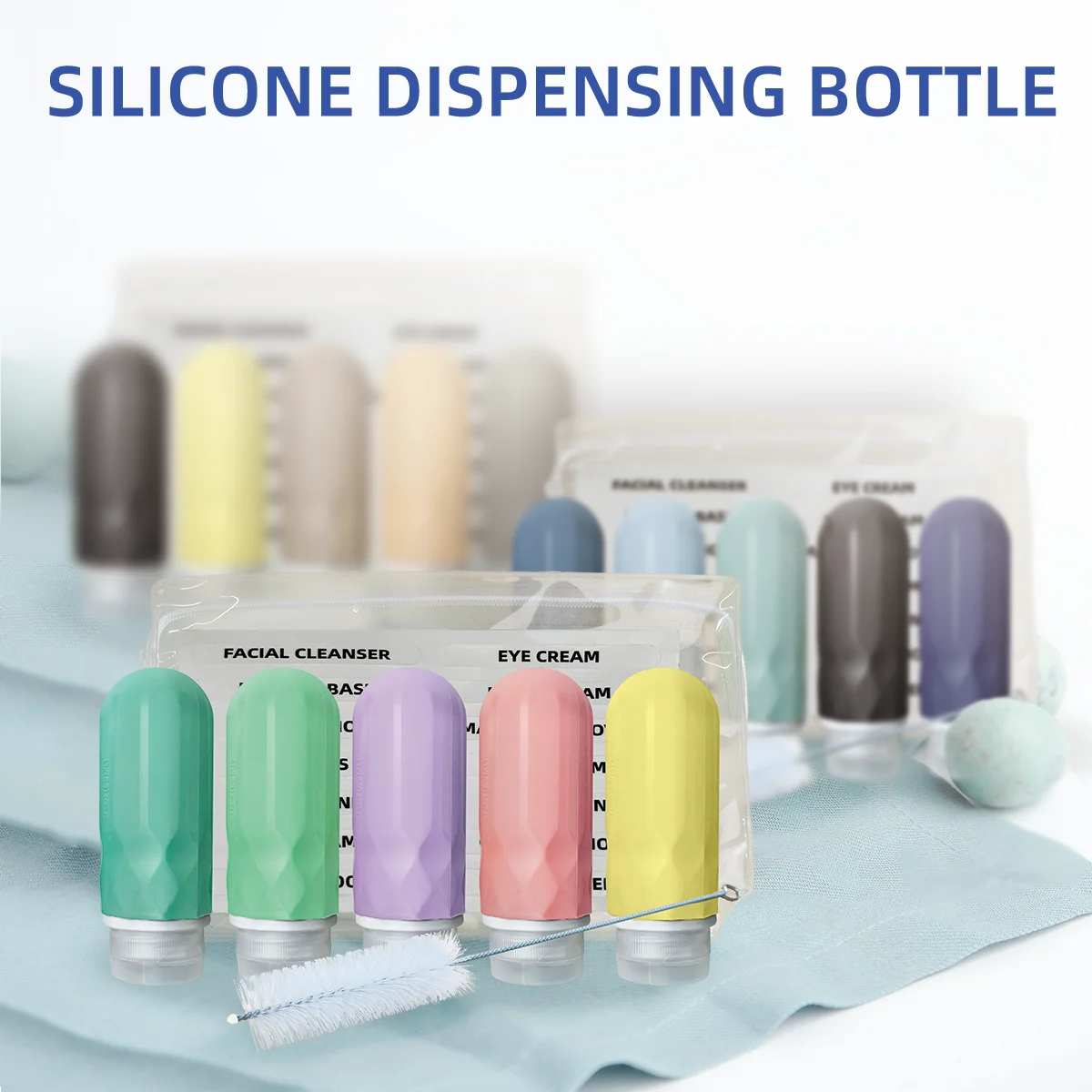 OEM 89ml\\/3oz Leak Proof Portable 5pcs Set Travel Bottle Kit BPA Free Refill Silicone Travel Bottles For Toiletries