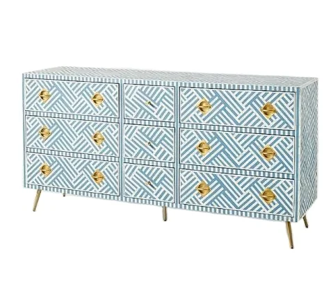 Indian Handmade Bone Inlay Furniture Chest of Drawer Wooden Modern Floral Pattern End table Side table Luxury Home Decor