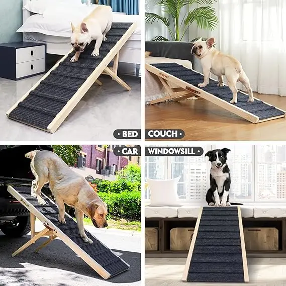 Adjustable Dog Cats Ramp Folding Portable Wooden Pet Ramp for All Small and Older Animals