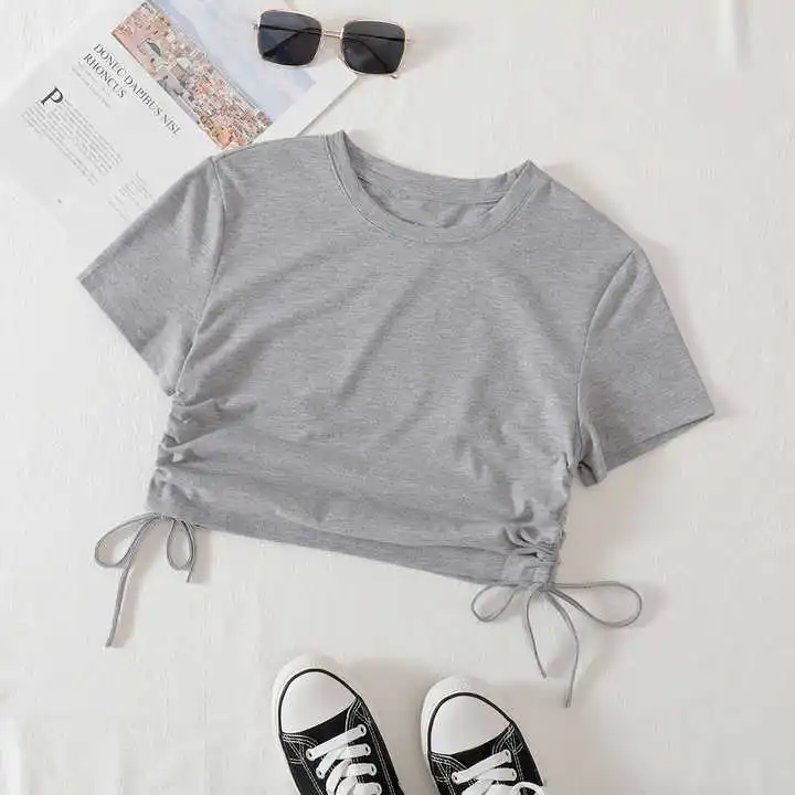 New Design Ladies Summer 220gsm Cotton Crop Top T Shirt Custom Printing Women Custom Demand Crop Top