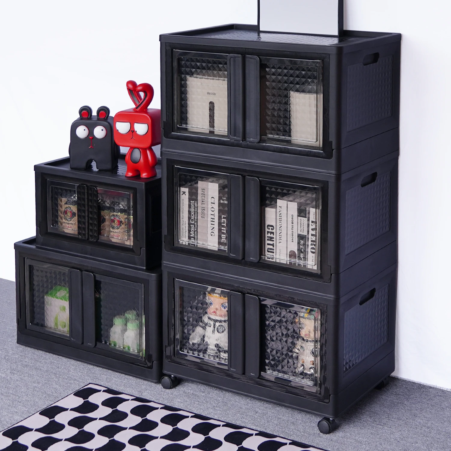 Customized Color Sleek Black Storage Bin Foldable Cabinet Chic Space-saving Solution Folding Storage Box
