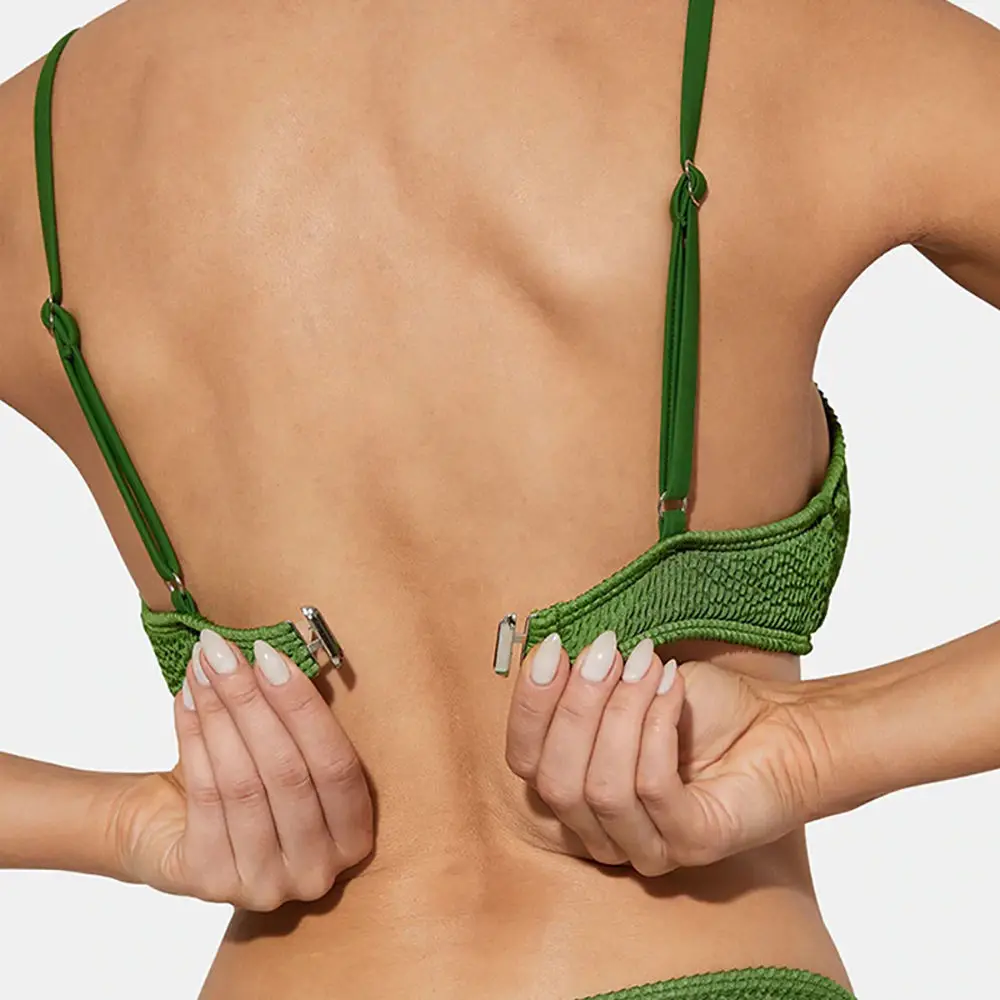 Custom Summer Adjustable Straps Crinkle Bikini Top and Bottom textured stretchy crinkle fabric Women Ribbed 2 Piece Bikini Set