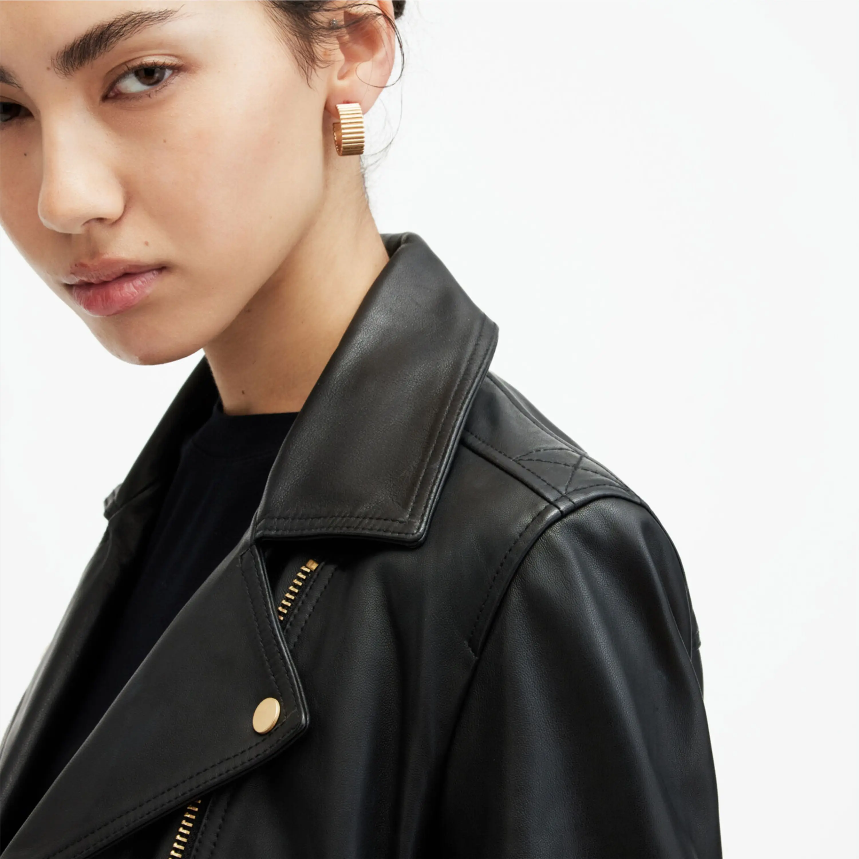 Real Leather Sheepskin Zipper Flashback Black Women Biker Jacket with Quilted Viscose Lining and Inside Outside Pockets