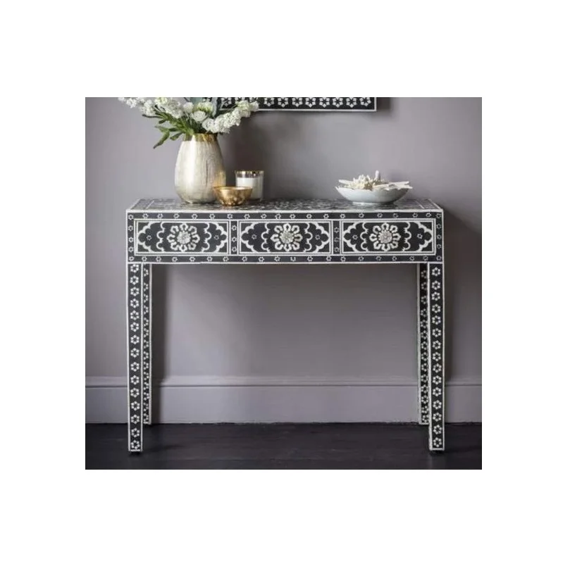 Standard quality wooden console table with bone inlay work for living room mop console table for home exporter from India