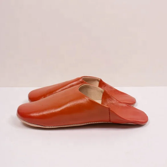 Best choice Quiet Indoor Slipper Vintage Flat-toed Slippers Handmade Moroccan Babouche Burnt Orange Slippers