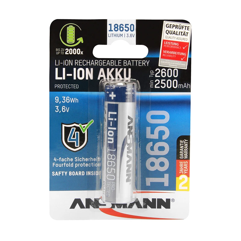 ANSMANN 3 7 v 2600mAh BMS литиевая батарея 18650 6 перезаряжаемая литий-ионная