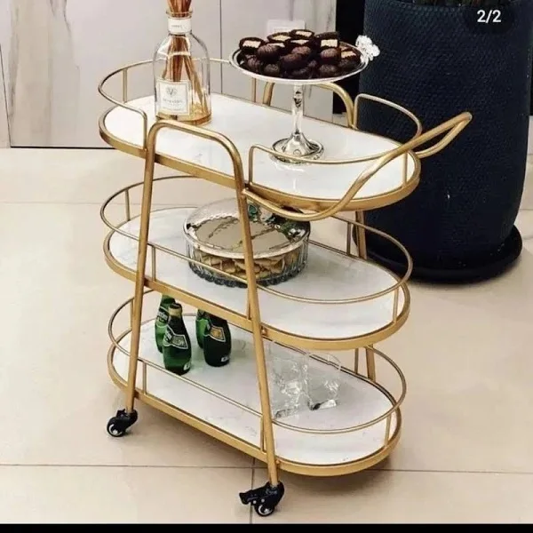 Luxurious Stylish SS 2 Tier Service trolley for Home Hotel Office Use at Wholesale price from India Handmade SS trolley For Hote