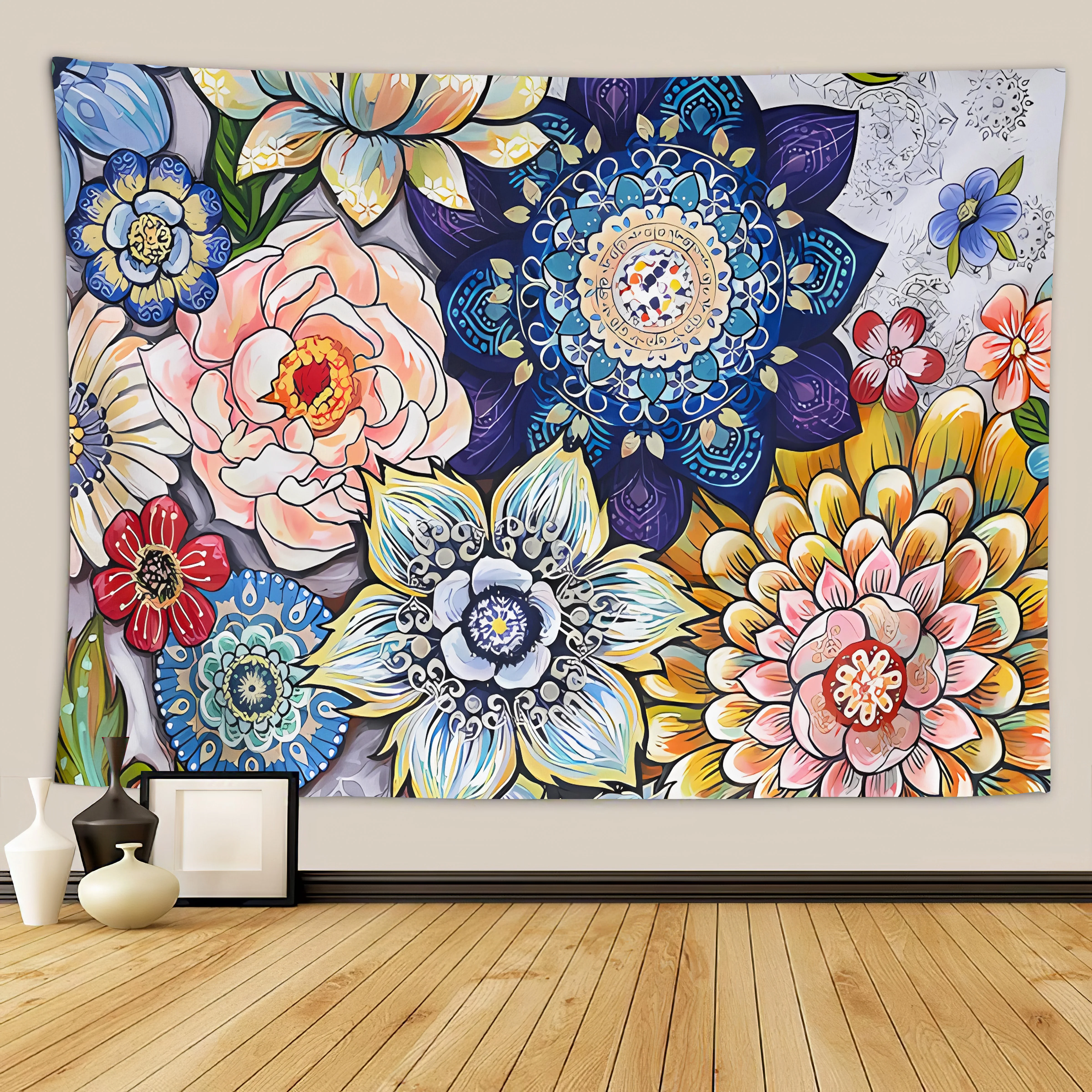 Custom Logo Colorful Flower Design Wall Hanging Tapestry