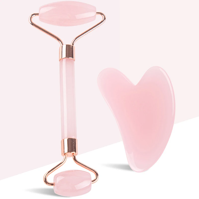 Wholesale Beauty Facial Massage Tool Quartz Rose Massage Gift Set Rose Quartz Jade Roller