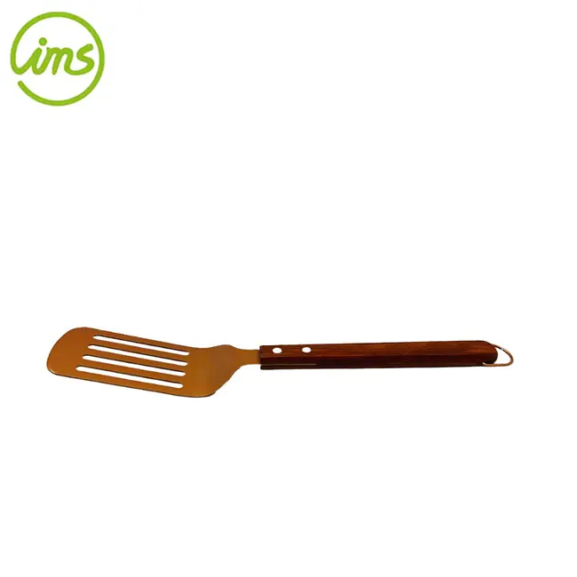 Grilling BBQ Carbon Steel Slotted Turner With Wooden Handle