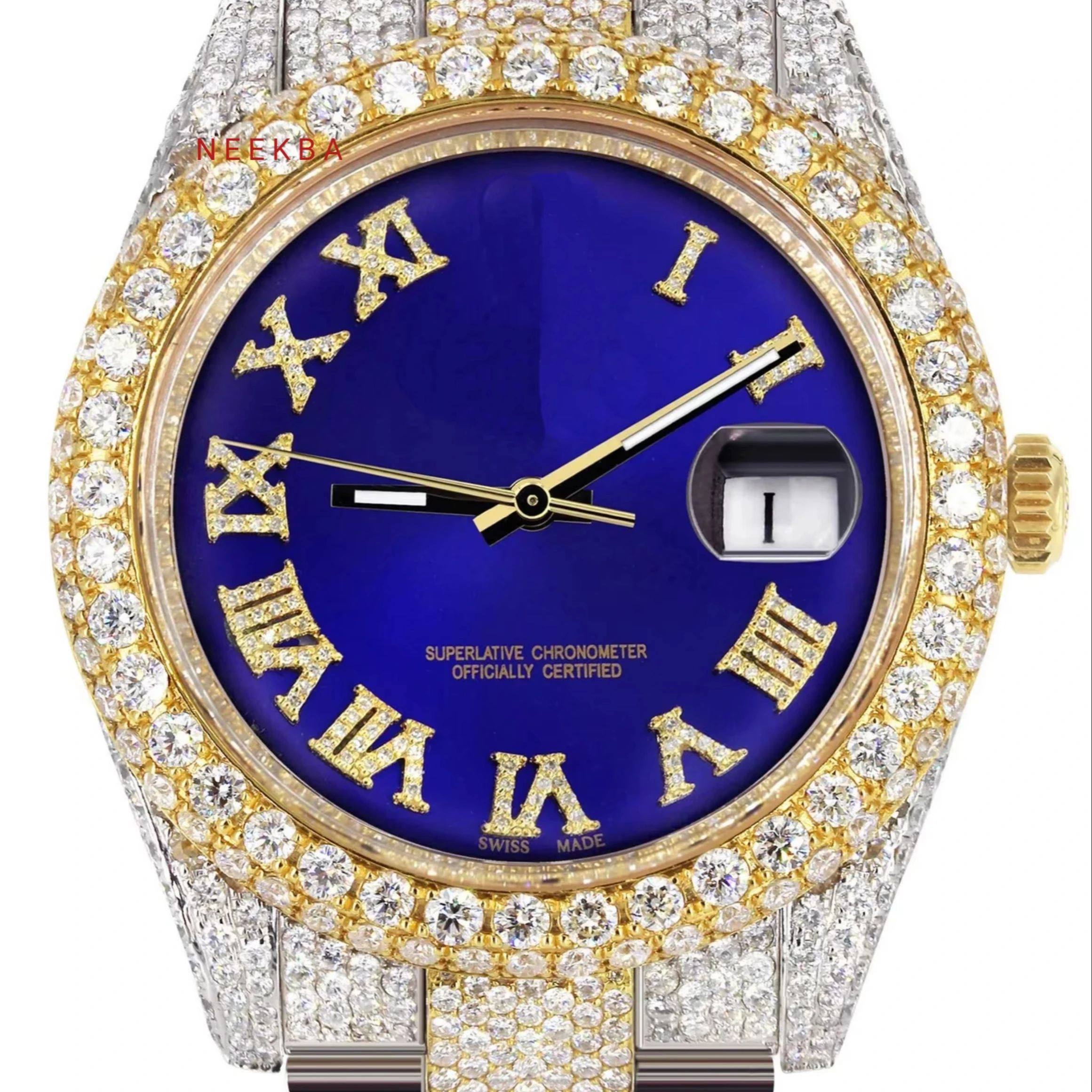 5A Moissanite Watch For Men Round Dial Diamond Watch Handmade Diamond Watch From Indian Seller VVS Moissanite Diamond Studding