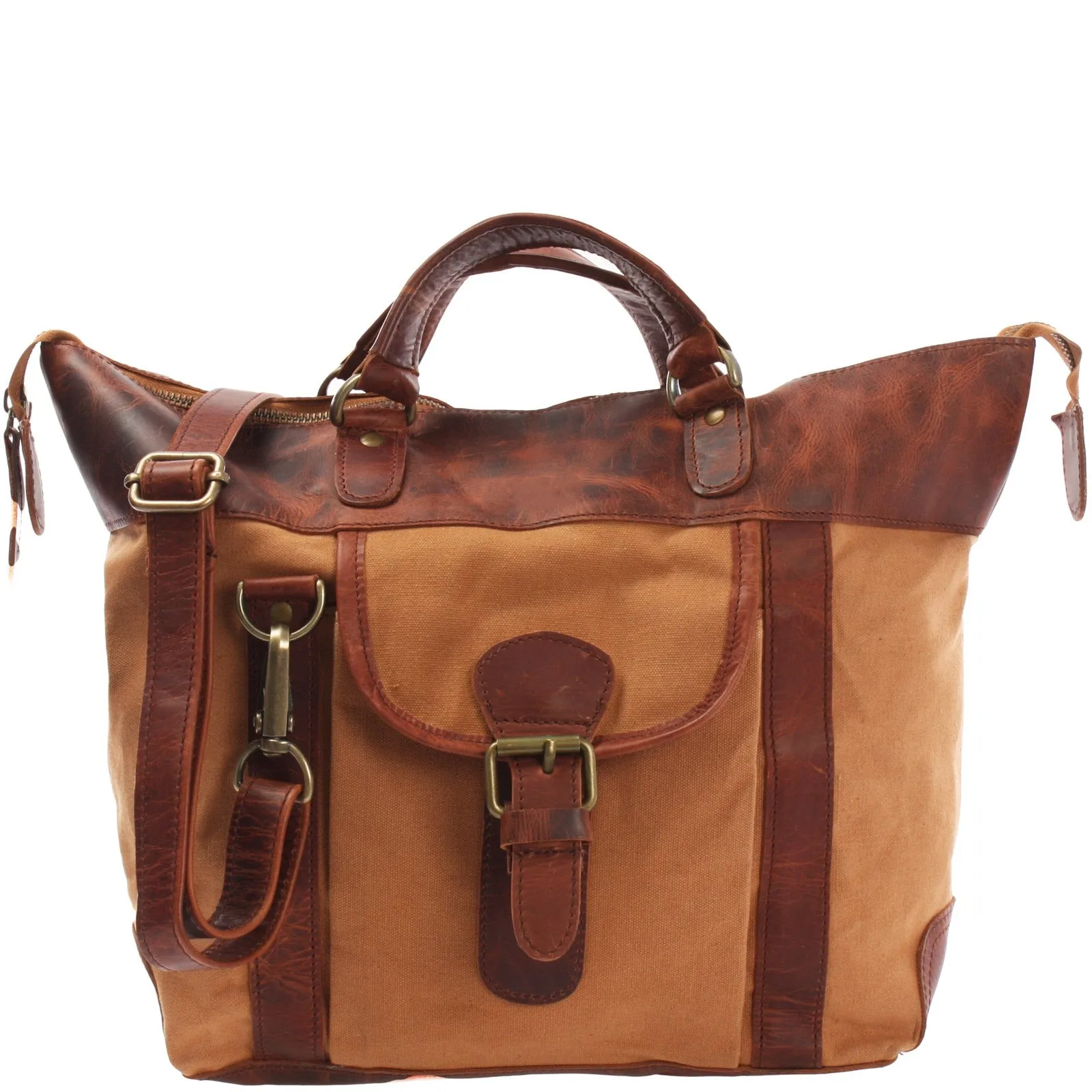 Street Smart Cognac Canvas Sling Bag with Adjustable Removable Sling Front Compartment Magnetic Closure Custom Logo Possible