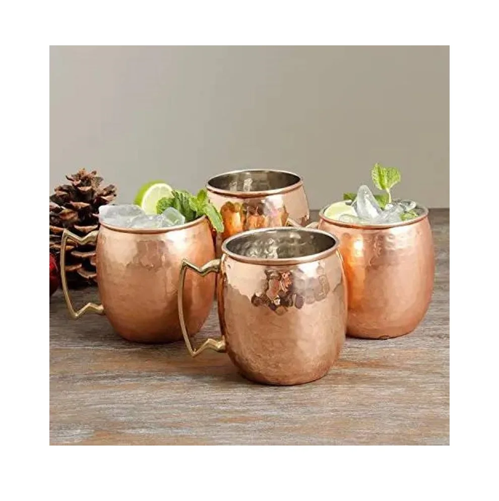 Excellent Quality Moscow Mule Pure Copper Mugs of 2 Pair With Luxury Authentic Brass Handgrip Handle