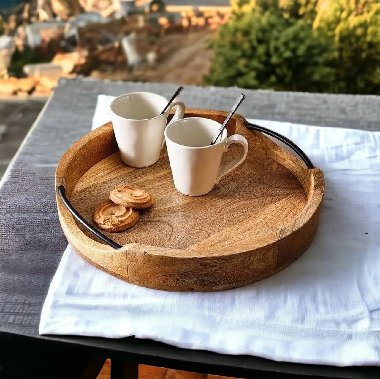New Collection Mango Wooden Serving Tray for Coffee Tea Drinks for Living Room and Restaurant Use from Indian Supplier