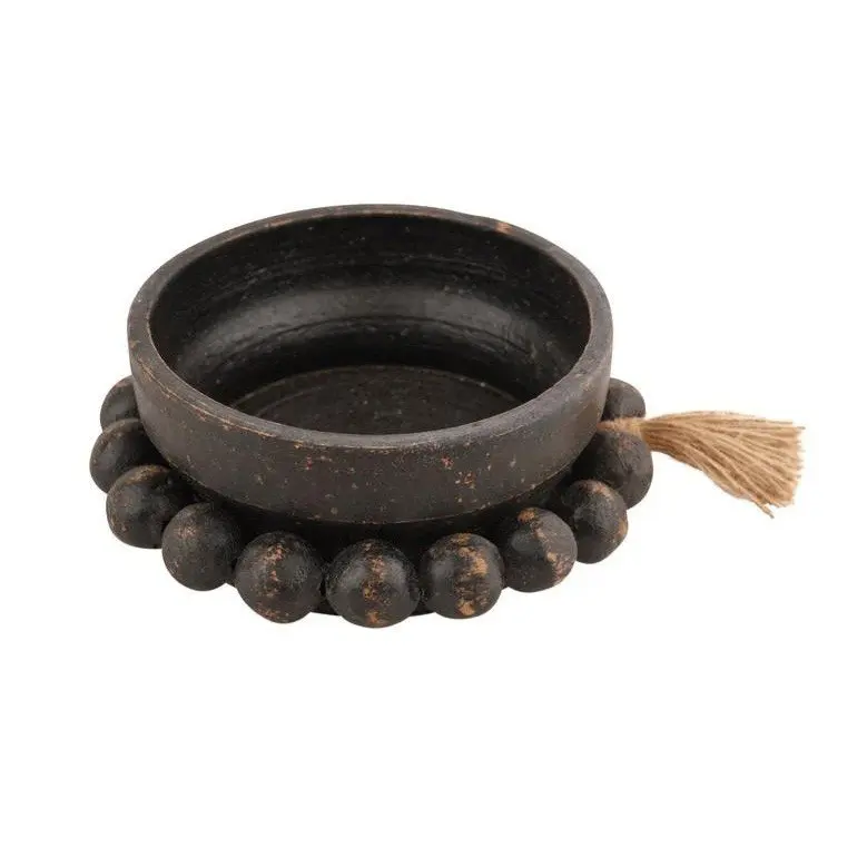 Wooden Round Dough Bowl With Beaded Ring Best Selling Antique Farmhouse Style Home Decor from Vietnam Handicraft Manufacture