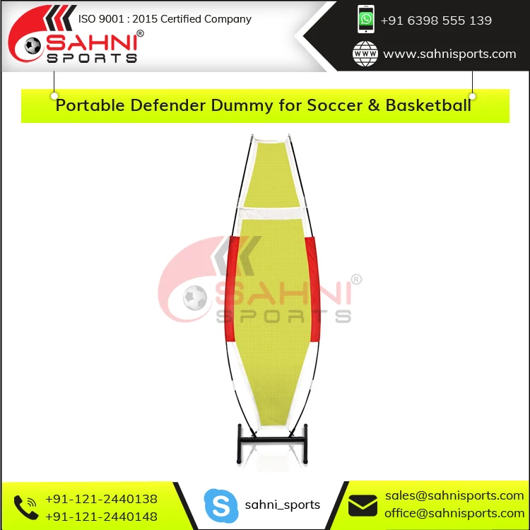 Compact Size Heavy Metal Base Fully Foldable Fibre Rods and Mesh Fabric Frame Portable Defender Dummy for Soccer & Basketball