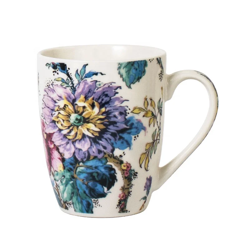 Butterfly Vintage Retro Plant Wild Flower Leaf Ceramic Cup Coffee Mug Tea Milk Lovely Cartoon Purple Luxury Gift Box Set