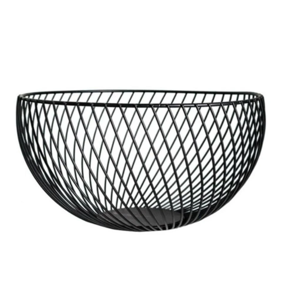 Household Kitchen Decoration Metal Wire Home Goods Storage Baskets Iron Round Wire Fruit Basket with Handle