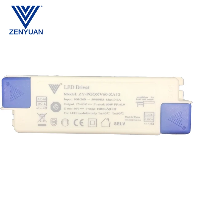 Constant Voltage Switch Driver 60W DC25-40V Output Current 1250-1500mA High PFC Led Driver Led Power Supply